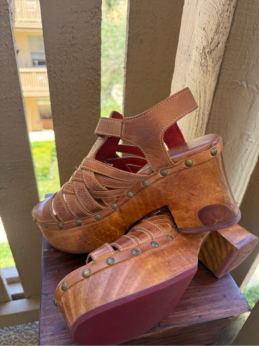 BED|STU Brown Leather Platform Clog Sandals